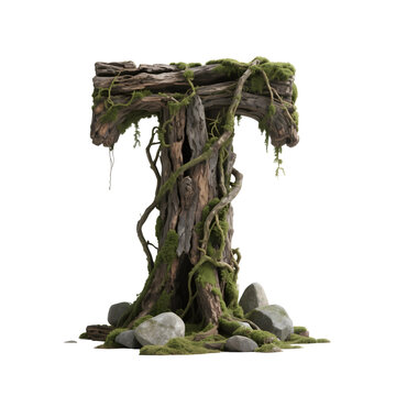 Create a 3D sculpture of the letter T that looks like it&rsquo;s made from tree bark