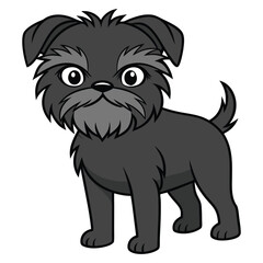 Cute cartoon black affenpinscher dog breed standing portrait isolated on white background