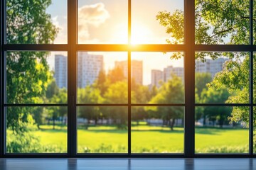 Cityscape view through window, Sunlight