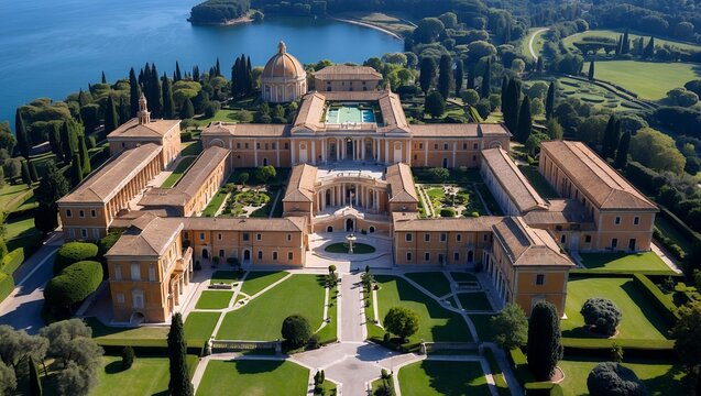 Aerial view of the papal palace in castel gandolfo