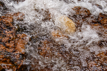 Mountain stream with clear water flowing over rocks