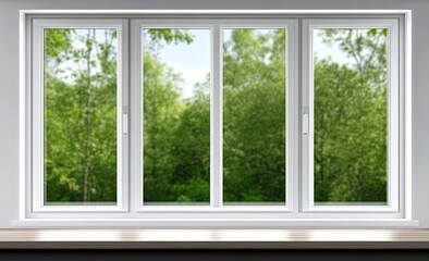 White window, green trees