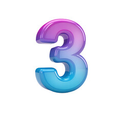 3d glossy number 3 blue purple gradient color isolated on white background png