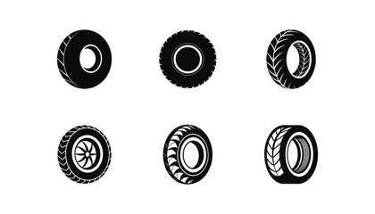 Black Tire Silhouettes Collection On White Background