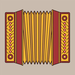 Stylized accordion illustration with detailed bellows and button design in warm colors