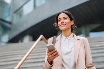 Businesswoman business woman walking down the stairs