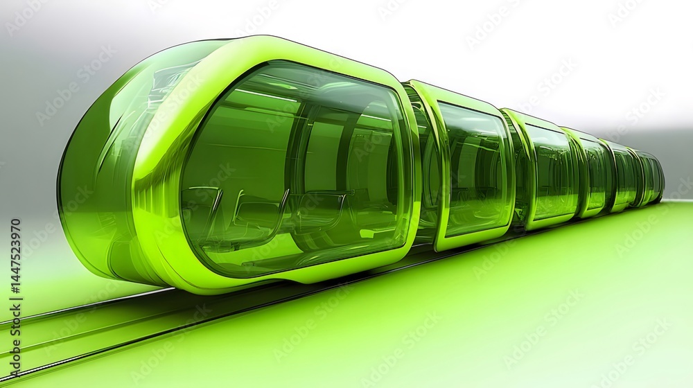 Aufkleber メタリックグリーン未来型高速鉄道車両 光沢のあるガラス張りの車体と流線型のデザイン