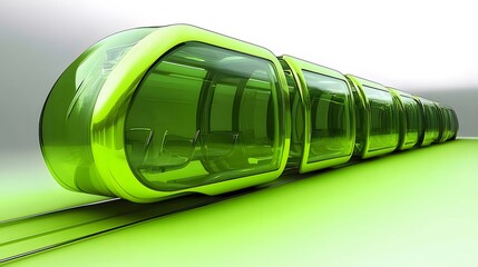 メタリックグリーン未来型高速鉄道車両 光沢のあるガラス張りの車体と流線型のデザイン