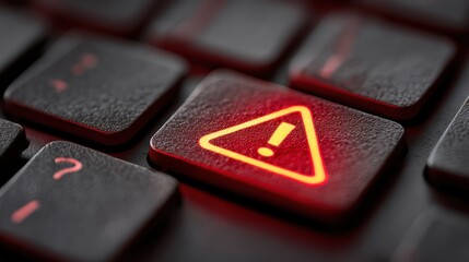 Alert Symbol on Computer Keyboard with Red Backlight for Warning