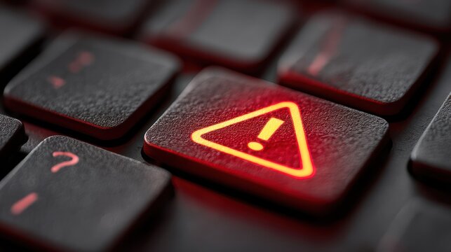 Alert Symbol on Computer Keyboard with Red Backlight for Warning