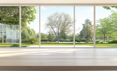 Modern interior with expansive garden views