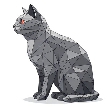 Geometric Gray Cat Low Poly Art Illustration isolated on transparent background