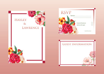 Vector illustration of a set of banners and a set of wedding cards with pink floral design