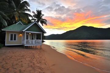 Obraz premium beachside caf glowing in golden hour