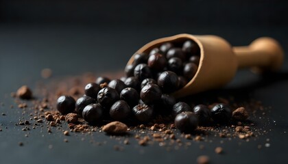 Close-up image of black pepper on black background