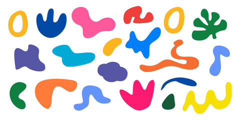 Abstract colorful shapes and doodle objects, geometric figures, organic shape, leaf, branch, coral. Hand drawn modern trendy illustration. Elements for print, poster, stickers