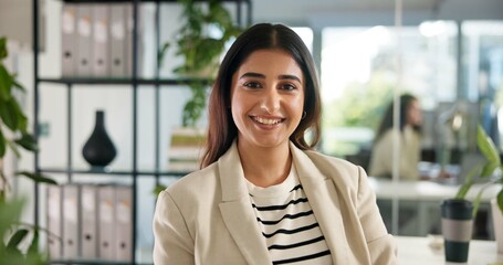 Business, woman and professional portrait in office for about us, mission and creative employee....