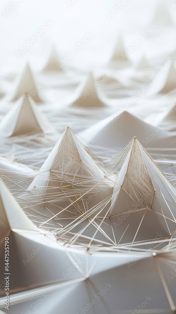 Poster 抽象的な三角形と球体の3dデザイン背景白い背景に幾何学的な形状のパターン