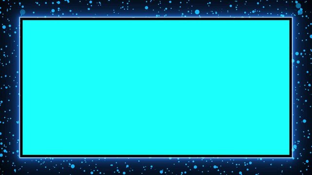looping 3d animation. Abstract cycled background with  neon frame. Futuristic glittering fly movement flickering loop in space on black background.