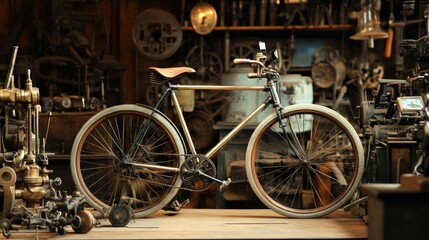 Vintage Bicycle in a Rustic Workshop