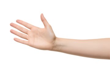 An open right hand with fingers spread, palm facing up, on a white background.