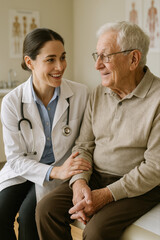 Médecin en consultation avec un patient âgé dans un cabinet médical