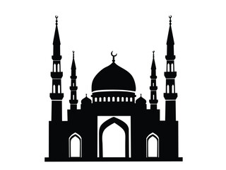 Silhouette of mosque isolated with white background 