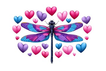 Fototapeta premium Colorful Dragonfly with Hearts Love.