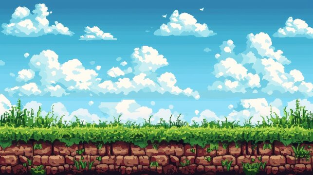 2d game level background asset featuring grass, sand, dirt, and platformer elements for level design