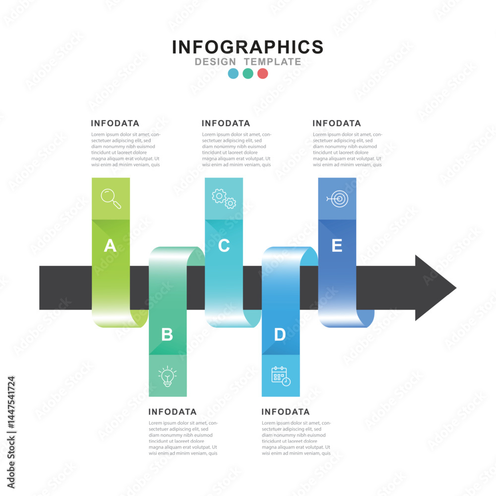 Poster Infographic 5 options design elements for your business data. Vector Illustration