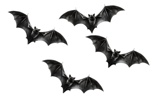 Set of flying black bats isolated on white background PNG