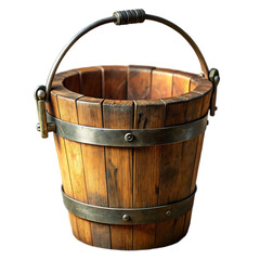Fototapeta premium Vintage Wooden Bucket: Rustic Well Bucket Stock Photo