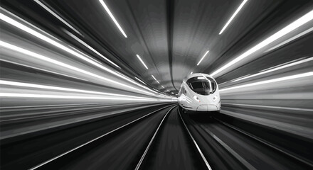 Futuristic Train Speeding Through Light Tunnel
