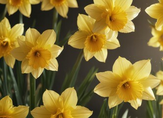 Close-up of glistening daffodil petals, showcasing vibrant yellow hues and delicate texture , daffodil petals,  daffodils close-up