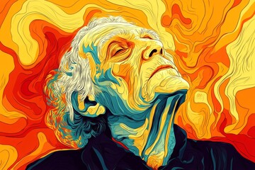 Elderly crisis. Geriatric illness. Metaphorical digestive disorders physical senses, of a aging. Digestive disorders - concern in old age: abstract image of physical state. Aging skin.