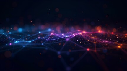 Futuristic, technological background with a digital neural network with a structure of interconnected glowing nodes and lines, data streams