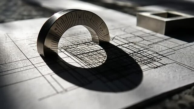 Architectural drafting tools casting shadows on plans