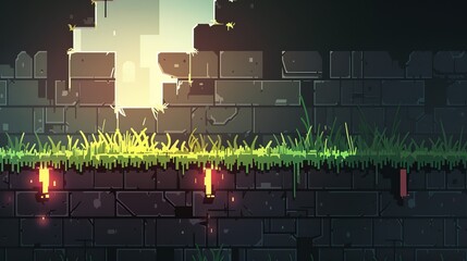 2d platformer game level background asset featuring grass, sand, dirt, and essential elements