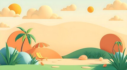 Fototapeta premium cartoon desert landscape with pastel hills and small sun