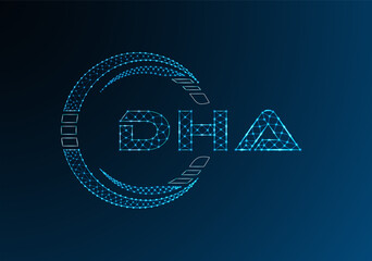 DHA low poly letter logo vector design. DHA lower poly logo design.