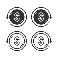 Return icon or currency exchange dollar set isolated flat style.