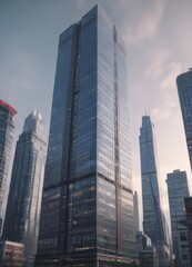 Obraz premium Sleek glass skyscraper rising, city skyline backdrop, skyscraper, building site
