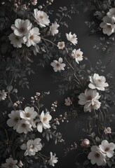 Elegant dark charcoal floral wallpaper with delicate blossoms and vines , dark, grey, vine