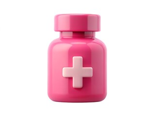 Obraz premium 3D pink Medicine Bottle Icon with Pink Cap and Cross Symbol for Pharmacy and Healthcare Design