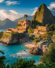 Naklejka premium tropical beach, rocky archway, natural arch, coastal landscape, ocean view, sea arch, turquoise water, white sand, exotic destination, beach scenery, tropical paradise, summer vacation, scenic view, 