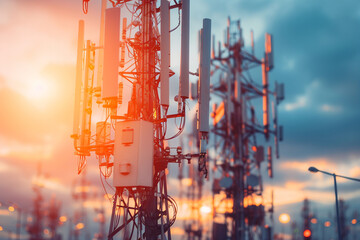 advanced 5G technology utilizes smart antennas and radio modules mounted on telecommunication poles to enhance efficiency and speed of cellular networks, providing a seamless and lightning fast commun
