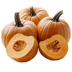 Harvesting pumpkin varieties garden food photography outdoors close-up. Isolated on transparent background, png.
