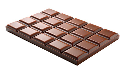 A rich, dark chocolate bar, perfectly formed squares glistening under the light.Smooth, glossy chocolate, a tempting treat.Isolated on Transparent Background, No Background. 