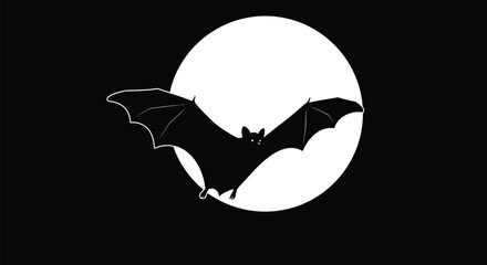 Fototapeta premium Bat Silhouette Flying Under Full Moon