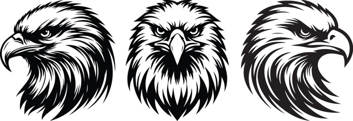 Stylized Black and White Eagle Head Vector Illustration for Tattoo and Mascot Design